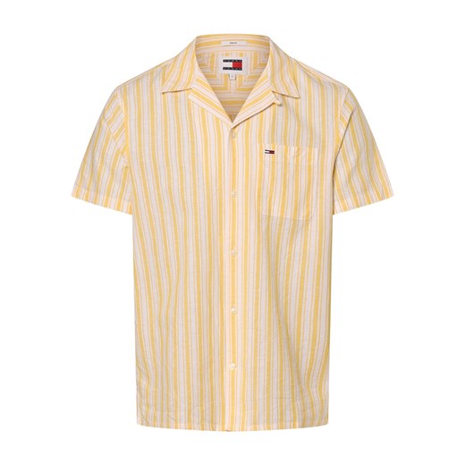 Tommy Jeans Koszula męska z zawartością lnu Mężczyźni Regular Fit Bawełna żółty w paski ze sklepu vangraaf w kategorii Koszule męskie - zdjęcie 170339501