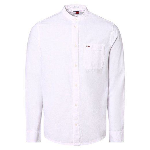 Tommy Jeans Koszula męska z zawartością lnu Mężczyźni Regular Fit Bawełna biały jednolity ze sklepu vangraaf w kategorii Koszule męskie - zdjęcie 170339503