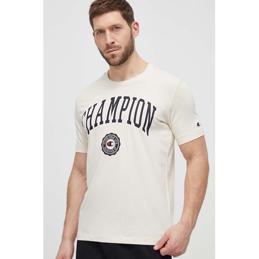 Champion t-shirt bawełniany męski kolor beżowy z nadrukiem 219852 Champion L ANSWEAR.com