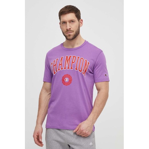 Champion t-shirt bawełniany męski kolor fioletowy z nadrukiem 219852 ze sklepu ANSWEAR.com w kategorii T-shirty męskie - zdjęcie 170339873