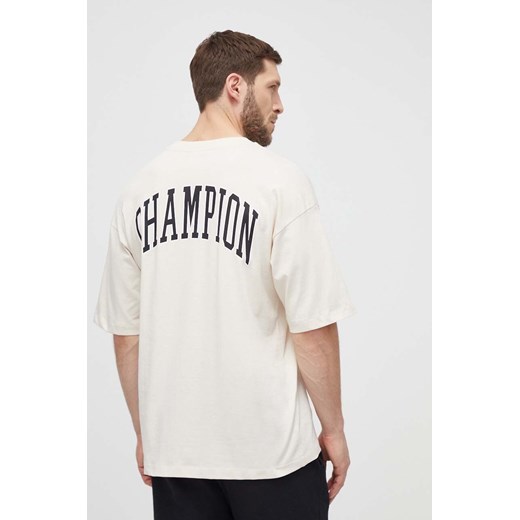 Champion t-shirt bawełniany męski kolor beżowy z nadrukiem 219855 ze sklepu ANSWEAR.com w kategorii T-shirty męskie - zdjęcie 170339883