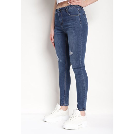 Niebieskie Jeansy Skinny z Minimalistycznymi Przedarciami Wiala ze sklepu Born2be Odzież w kategorii Jeansy damskie - zdjęcie 170340144