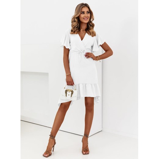 Biała przekładana sukienka z falbanką Poppie - biały ze sklepu pakuten.pl w kategorii Sukienki - zdjęcie 170382470