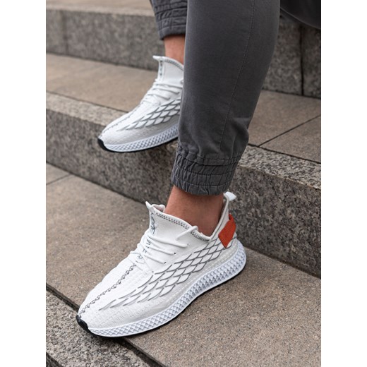 Lekkie buty męskie sneakersy sznurowane - białe V2 OM-FOKS-0141 ze sklepu ombre w kategorii Buty sportowe męskie - zdjęcie 170385662