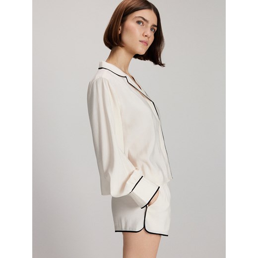 Reserved - Dwuczęściowa piżama z kontrastową lamówką - złamana biel ze sklepu Reserved w kategorii Piżamy damskie - zdjęcie 170386071