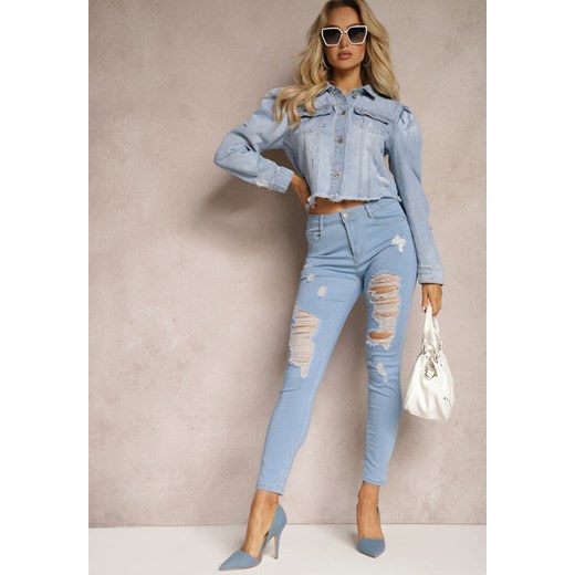 Niebieskie Jeansy Skinny High Waist z Przetarciami i Dziurami Aventoa ze sklepu Renee odzież w kategorii Jeansy damskie - zdjęcie 170389574