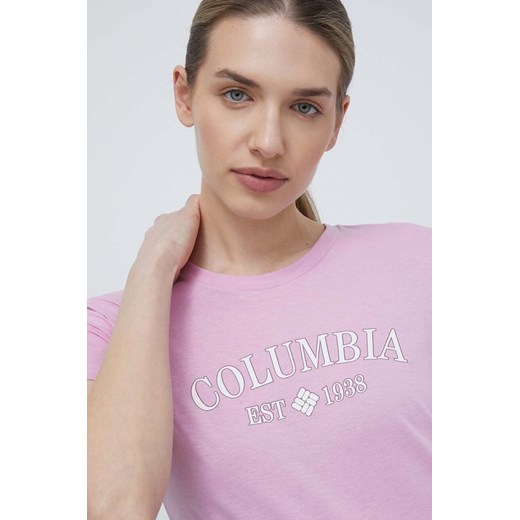 Columbia t-shirt Trek damski kolor różowy 1992134 ze sklepu ANSWEAR.com w kategorii Bluzki damskie - zdjęcie 170394052