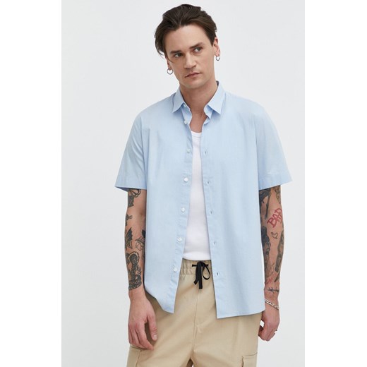 HUGO koszula męska kolor niebieski regular z kołnierzykiem klasycznym 50475668 ze sklepu ANSWEAR.com w kategorii Koszule męskie - zdjęcie 170394061