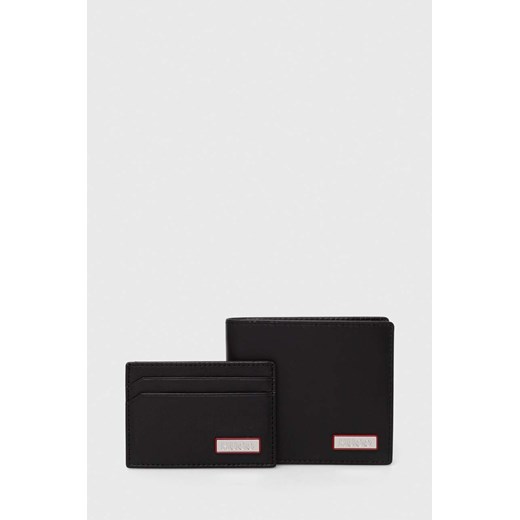 HUGO portfel i etui na karty skórzane kolor czarny 50516995 ze sklepu ANSWEAR.com w kategorii Portfele męskie - zdjęcie 170394354