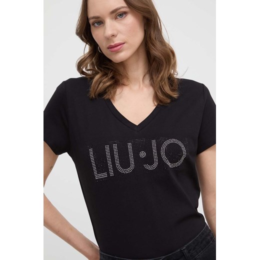 Liu Jo t-shirt bawełniany damski kolor czarny ze sklepu ANSWEAR.com w kategorii Bluzki damskie - zdjęcie 170394473
