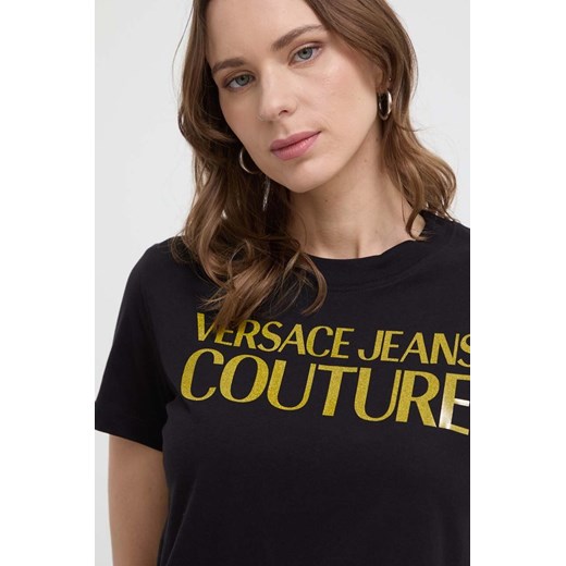 Versace Jeans Couture t-shirt bawełniany damski kolor czarny 76HAHG03 CJ00G ze sklepu ANSWEAR.com w kategorii Bluzki damskie - zdjęcie 170394493