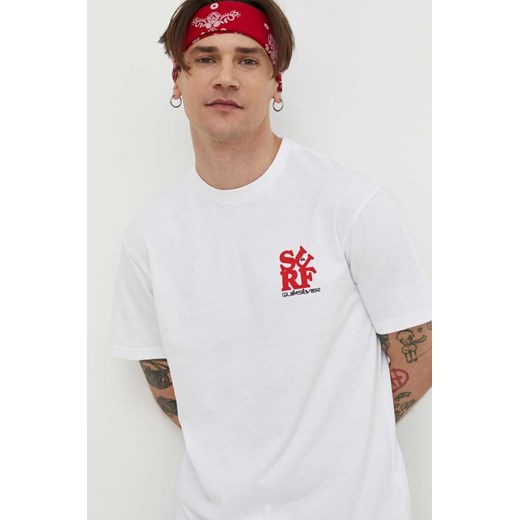Quiksilver t-shirt bawełniany męski kolor biały z nadrukiem ze sklepu ANSWEAR.com w kategorii T-shirty męskie - zdjęcie 170394603