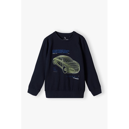 Granatowa bluzka chłopięca bawełniania z nadrukiem auta Lincoln & Sharks By 5.10.15. 170 5.10.15