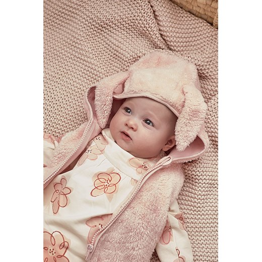 Różowy polarowy bezrękawnik niemowlęcy z uszami królika 5.10.15. 74 5.10.15