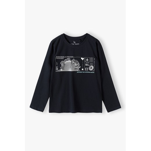 Czarna bluzka bawełniana z długim rękawem z nadrukiem ze sklepu 5.10.15 w kategorii T-shirty chłopięce - zdjęcie 170405171