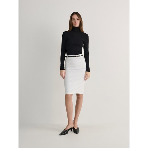 Reserved - Ołówkowa spódnica z paskiem - biały ze sklepu Reserved w kategorii Spódnice - zdjęcie 170406173