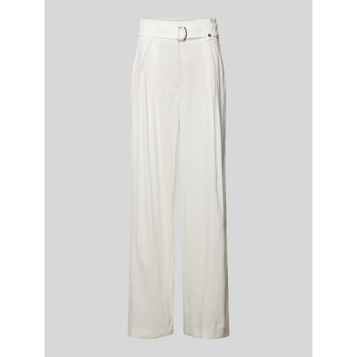 Spodnie lniane z szeroką nogawką i zakładkami w pasie ze sklepu Peek&Cloppenburg  w kategorii Spodnie damskie - zdjęcie 170406570