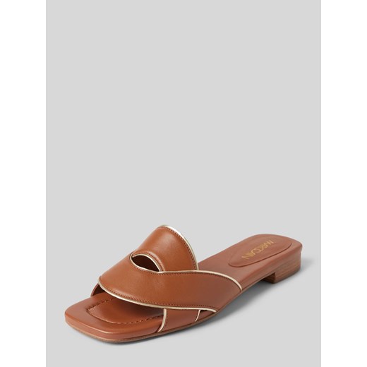 Sandały skórzane z paskami w kontrastowym kolorze ze sklepu Peek&Cloppenburg  w kategorii Klapki damskie - zdjęcie 170409242