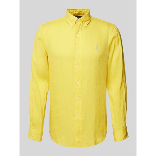 Koszula lniana o kroju custom fit z wyhaftowanym logo ze sklepu Peek&Cloppenburg  w kategorii Koszule męskie - zdjęcie 170409494