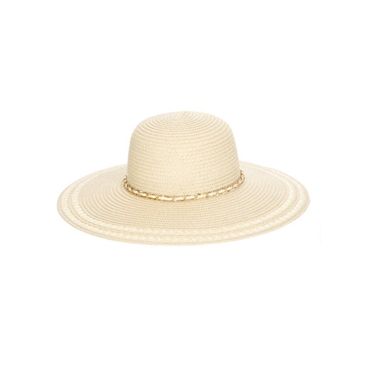 Beżowy kapelusz z łańcuszkiem i ażurowym wzorem Eye For Fashion ze sklepu Eye For Fashion w kategorii Kapelusze damskie - zdjęcie 170411461