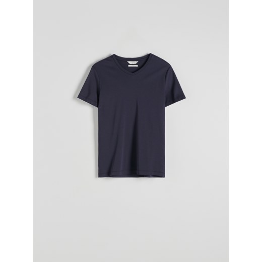 Reserved - T-shirt slim z dekoltem V - granatowy Reserved S Reserved