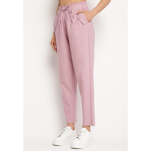 Różowe Spodnie z Talią Paper Pag z Wiązanym Sznurkiem Munisetti ze sklepu Born2be Odzież w kategorii Spodnie damskie - zdjęcie 170412614