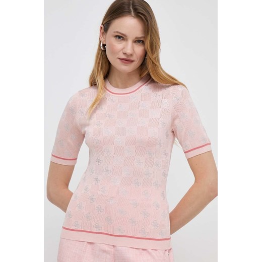 Guess t-shirt ROSIE damski kolor różowy W4GR05 Z3D60 ze sklepu ANSWEAR.com w kategorii Bluzki damskie - zdjęcie 170412850