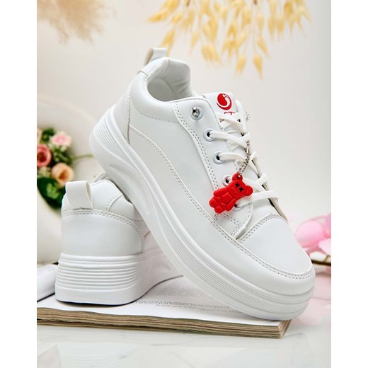 Białe Sneakersy Platformowe z Breloczkiem Street Spirit Royalfashion.pl 37 promocyjna cena royalfashion.pl