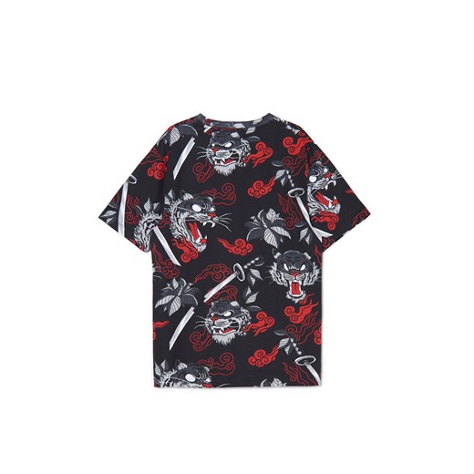 Cropp - T-shirt z wielokolorowym nadrukiem - czarny Cropp S Cropp