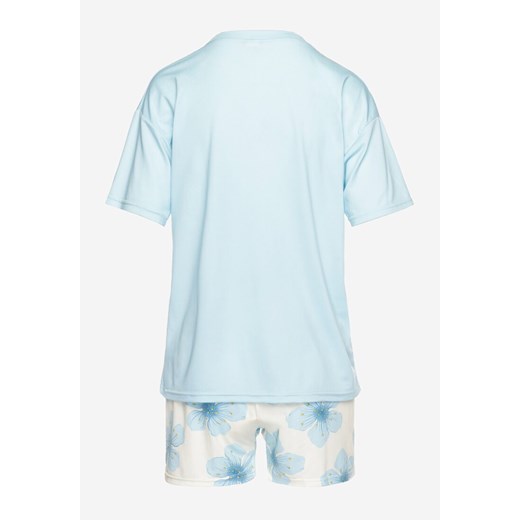 Niebieski Komplet Piżamowy Szorty i Koszulka z Krótkim Rękawem i Kwiatowym Renee L okazyjna cena Renee odzież