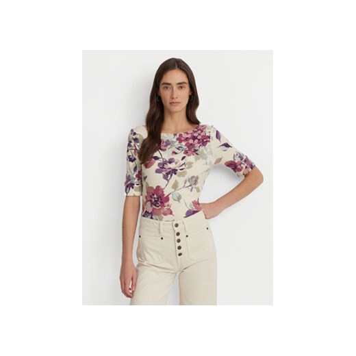 Bluzka damska Ralph Lauren w kwiaty z okrągłym dekoltem z krótkimi rękawami na wiosnę 