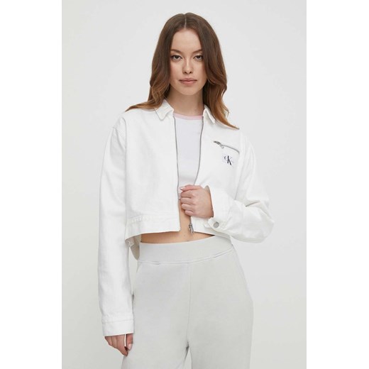 Kurtka damska Calvin Klein krótka biała casual bawełniana bez kaptura 