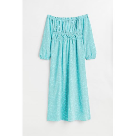 Sukienka H & M z odkrytymi ramionami z długim rękawem niebieska 