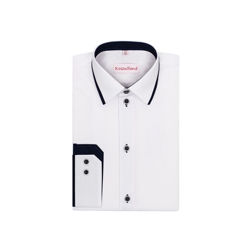 Koszula chłopięca biała z długim rękawem i granatowymi wstawkami ze sklepu 5.10.15 w kategorii Koszule chłopięce - zdjęcie 170431244