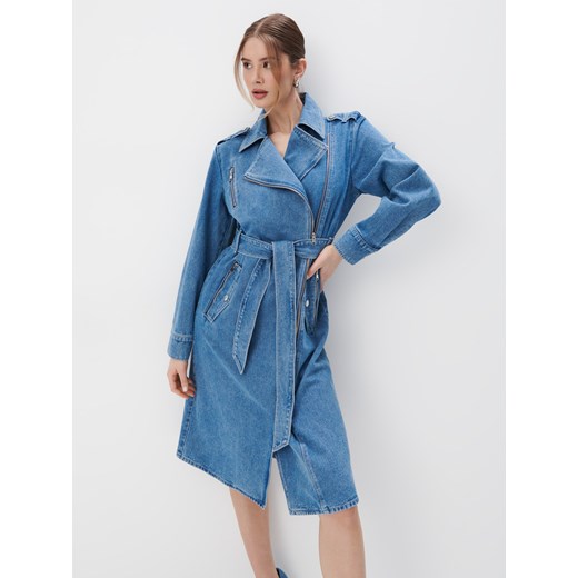 Mohito - Jeansowy płaszcz - niebieski ze sklepu Mohito w kategorii Płaszcze damskie - zdjęcie 170437370