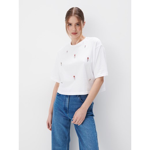 Mohito - T-shirt z ozdobnymi elementami - biały ze sklepu Mohito w kategorii Bluzki damskie - zdjęcie 170441681