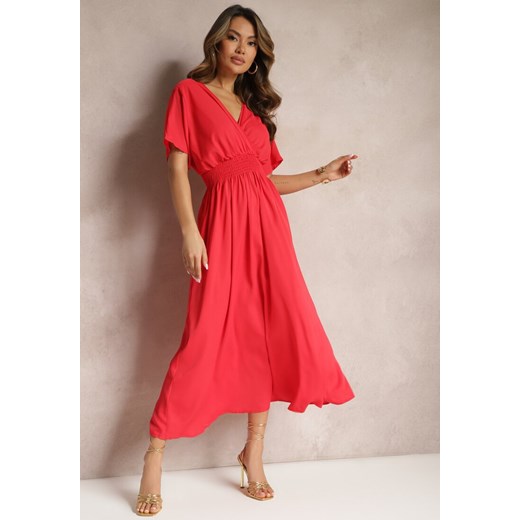 Czerwona Rozkloszowana Sukienka Długa o Kopertowym Kroju Alarava ze sklepu Renee odzież w kategorii Sukienki - zdjęcie 170444490