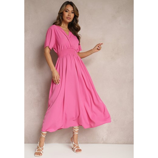 Różowa Rozkloszowana Sukienka Długa o Kopertowym Kroju Alarava ze sklepu Renee odzież w kategorii Sukienki - zdjęcie 170444510