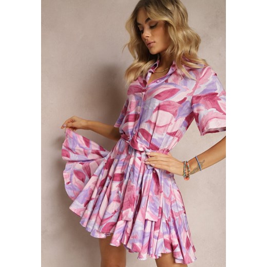 Fioletowo-Różowa Rozkloszowana Sukienka Wiązana w Pasie z Falbanami Salmarina ze sklepu Renee odzież w kategorii Sukienki - zdjęcie 170444650