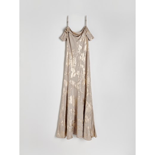 Reserved - Sukienka z metalicznym nadrukiem - brązowy Reserved M Reserved