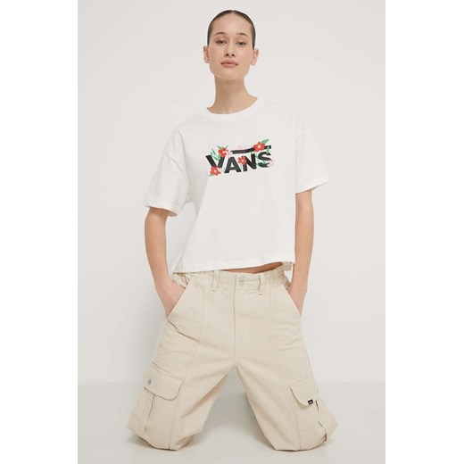Vans t-shirt bawełniany damski kolor beżowy ze sklepu ANSWEAR.com w kategorii Bluzki damskie - zdjęcie 170471562