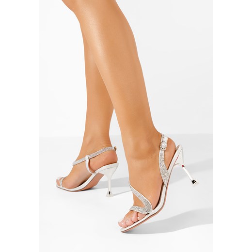 Sandały damskie Zapatos srebrne z klamrą eleganckie 