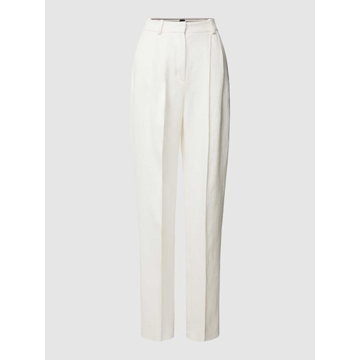 Spodnie lniane o kroju regular fit z zakładkami w pasie ze sklepu Peek&Cloppenburg  w kategorii Spodnie damskie - zdjęcie 170473464