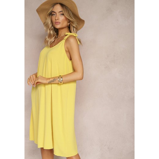 Żółta Trapezowa Sukienka Midi na Wiązanych Ramiączkach Vincca ze sklepu Renee odzież w kategorii Sukienki - zdjęcie 170478862