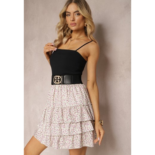 Różowa Spódnica Mini z Szerokim Paskiem z Klamrą i Falbankami Branja ze sklepu Renee odzież w kategorii Spódnice - zdjęcie 170478932