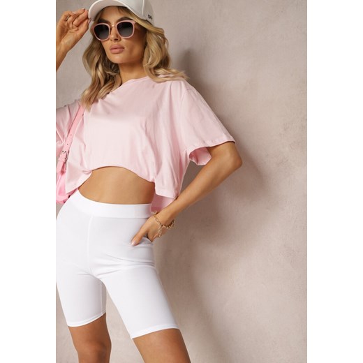 Różowy Oversizowy T-shirt z Bawełny z Okrągłym Dekoltem Calama ze sklepu Renee odzież w kategorii Bluzki damskie - zdjęcie 170479023