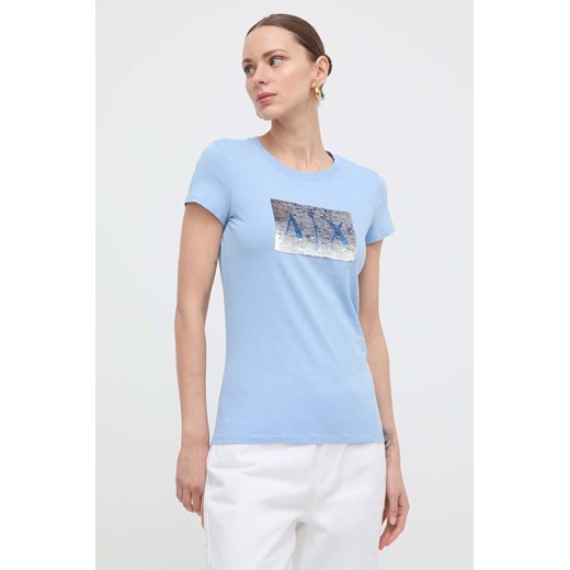 Armani Exchange t-shirt bawełniany kolor turkusowy 8NYTDL YJ73Z ze sklepu ANSWEAR.com w kategorii Bluzki damskie - zdjęcie 170479612