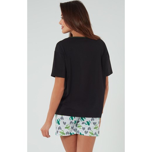 Piżama damska z krótkim rękawem i z krótkimi spodnie Picos, Kolor czarno-biało-zielony, Rozmiar S, Italian Fashion ze sklepu Intymna w kategorii Piżamy damskie - zdjęcie 170480100