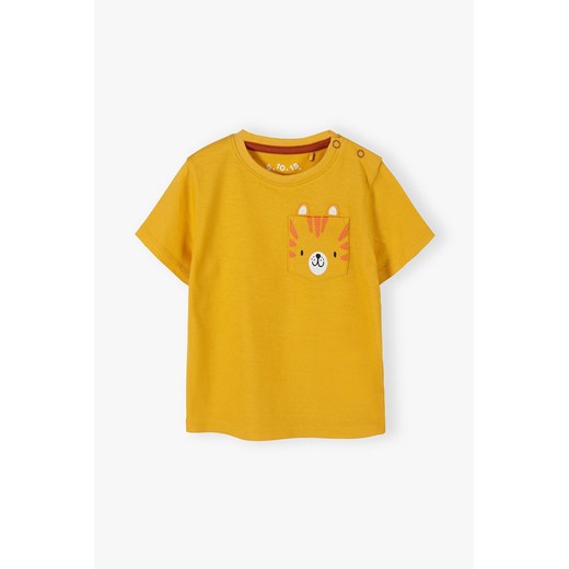 Pomarańczowy bawełniany t-shirt niemowlęce z kieszonką ze sklepu 5.10.15 w kategorii Koszulki niemowlęce - zdjęcie 170492874