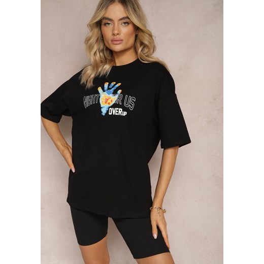 Czarny Bawełniany T-shirt z Nadrukami z Przodu i z Tyłu Dianara Renee 2XL Renee odzież okazja